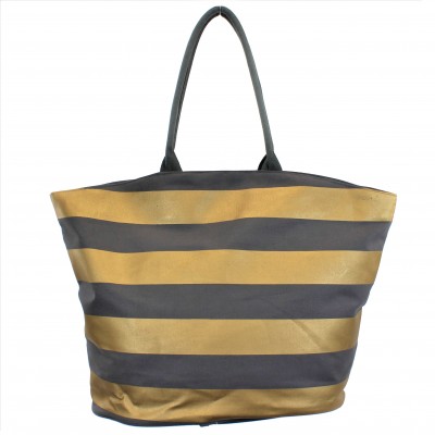 9205- GREY & GOLD STRIPES CANVAS TOTE BAG
